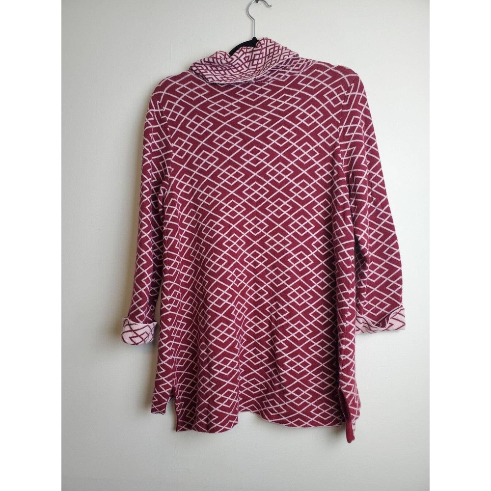 Anthropologie Moth Cowl Neck Pullover Sweater Angora Printed Red Side Slits Med - Picture 4 of 11